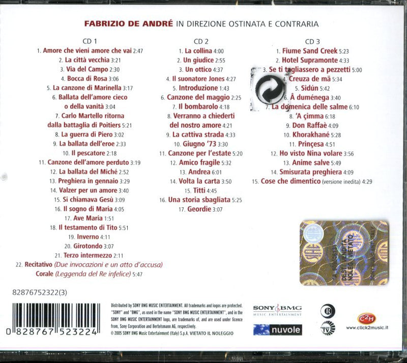 Fabrizio De Andre' - In Direzione Ostinata E Contraria (3 Cd)