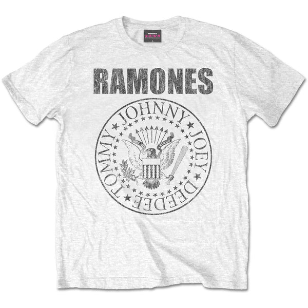 RAMONES  - SEAL LOGO - WHITE T-SHIRT