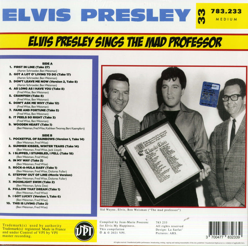 PRESLEY ELVIS - SINGS THE MAD PROFESSOR - LP LIMITED CLEAR PICTURE-DISC VINYL - LP