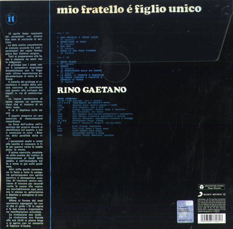 GAETANO RINO - MIO FRATELLO E' FIGLIO UNICO (LEGACY VINYL EDITION) - LP