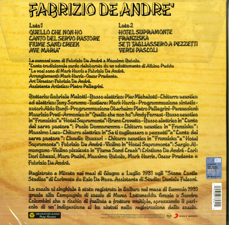 DE ANDRE' FABRIZIO - FABRIZIO DE ANDRE' - L'INDIANO (LEGACY VINYL EDITION) - LP